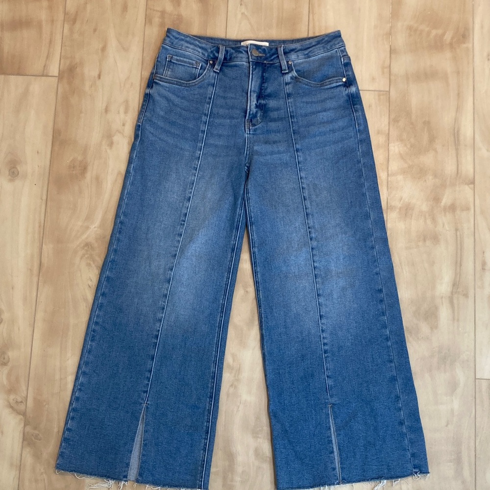 Risen mid rise tummy control split wide leg crop jeans - Picture 5 of 15